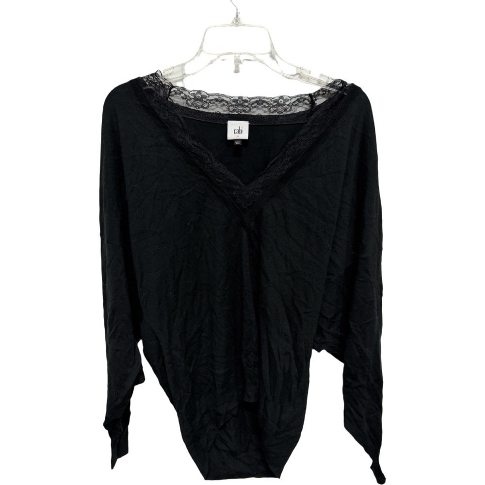 Cabi Black Lace Trim Light Weight Sweater Size small Cotton Blend Whimsigoth
